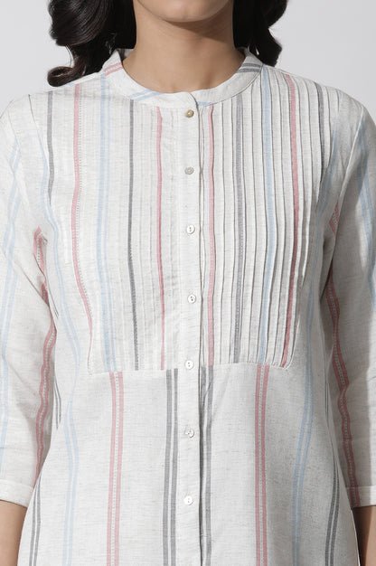 White Stripe Printed Pintuck Tunic And Pants Co-Ord Set - Image 2