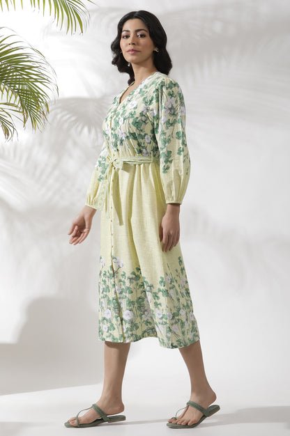Yellow Floral Printed Shirt Dress - Image 5