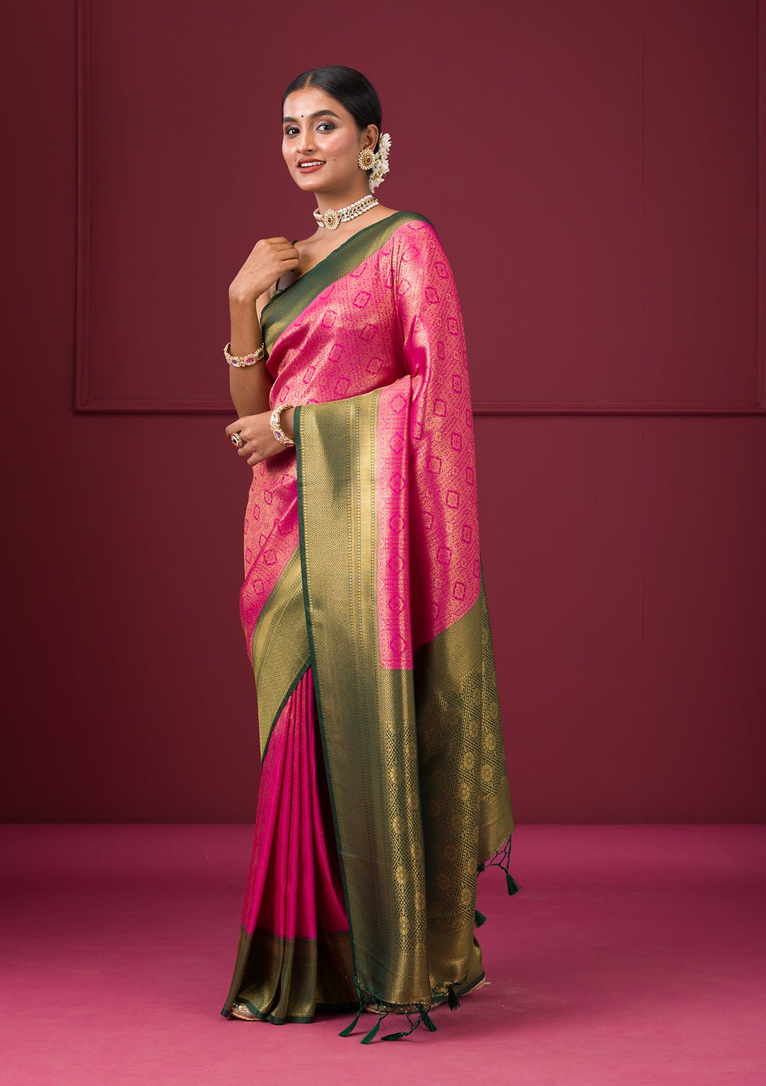 Pink Zariwork Soft Silk Saree - Image 5